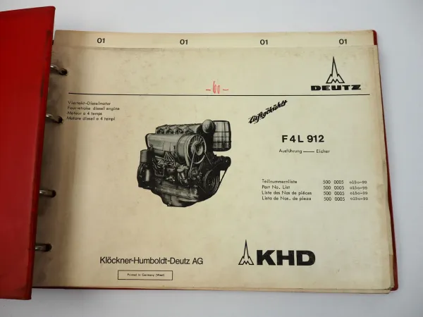 Deutz F4L 912 Motor Ersatzteilliste Teilenummernliste für Eicher Traktoren