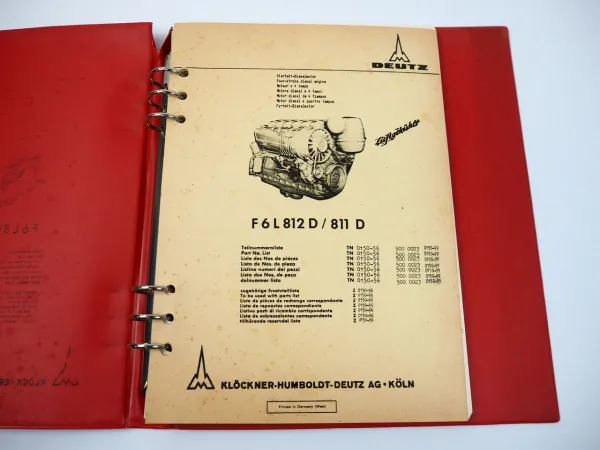 Deutz F6L 811 812 D Motor Ersatzteilliste Teilenummernliste 1974 TN0150-56