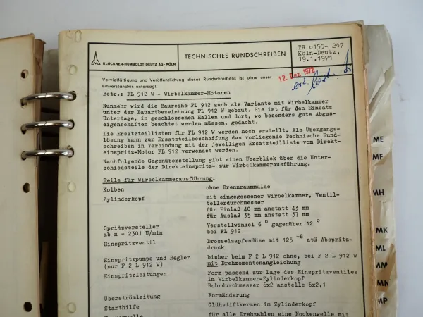 Deutz F6L 912 911 Dieselmotor Ersatzteilliste 1970er J. D7506 - D10006 TN0150-66