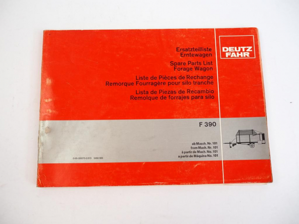 Deutz Fahr F390 Erntewagen Ersatzteilliste Spare Parts List 1980