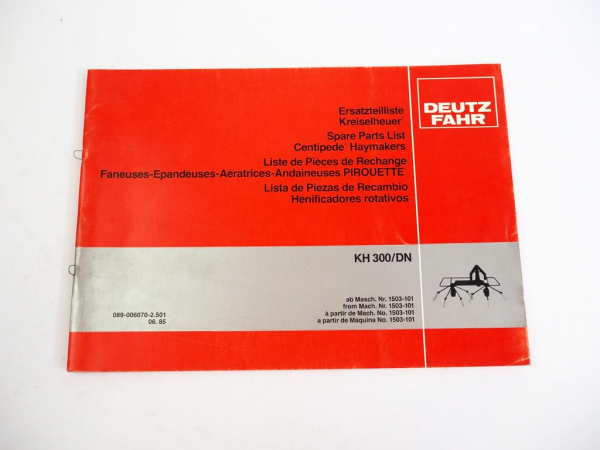 Deutz Fahr KH 300 DN Kreiselheuer Ersatzteilliste Spare Parts List 1985
