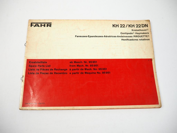 Deutz Fahr KH22 KH22DN Kreiselheuer Ersatzteilliste Spare Parts List 1977
