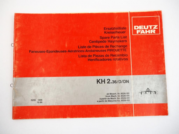 Deutz Fahr KH2.36 D DN Kreiselheuer Ersatzteilliste Spare Parts List 1986