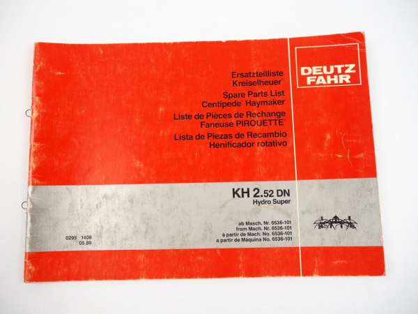 Deutz Fahr KH2.52 DN Hydro Super Kreiselheuer Ersatzteilliste Parts List 1989