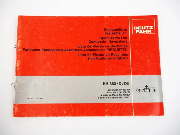 Deutz Fahr KH360 D DN Kreiselheuer Ersatzteilliste Spare Parts List 1984