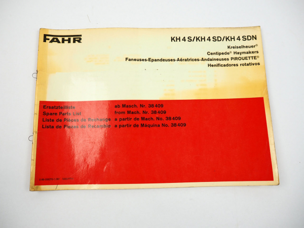 Deutz Fahr KH4 S SD SDN Kreiselheuer Ersatzteilliste Spare Parts List 1977