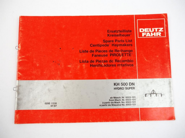 Deutz Fahr KH500DN Hydro Super Kreiselheuer Ersatzteilliste Parts List 1987