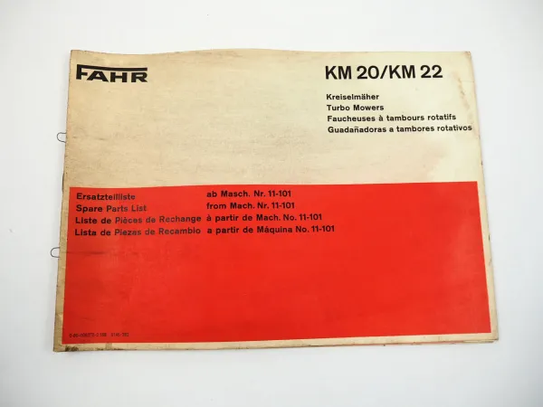 Deutz Fahr KM 20 22 Kreiselmäher Ersatzteilliste Spare Parts List 1978