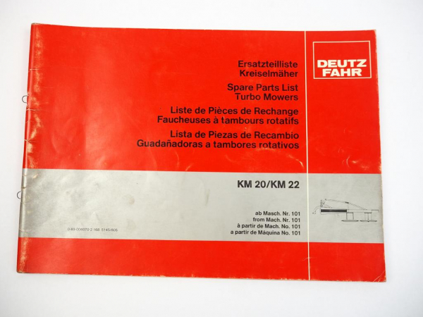 Deutz Fahr KM 20 22 Kreiselmäher Ersatzteilliste Spare Parts List 1980