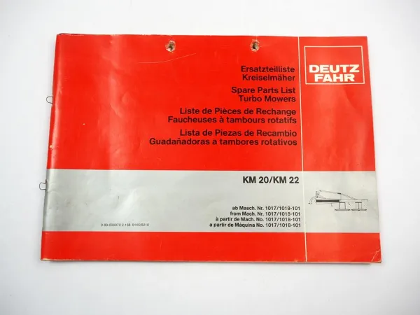 Deutz Fahr KM 20 22 Kreiselmäher Ersatzteilliste Spare Parts List 1982