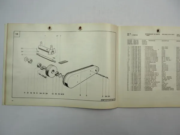 Deutz Fahr KM 20 22 Kreiselmäher Ersatzteilliste Spare Parts List 1982