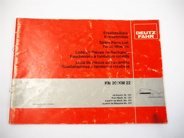 Deutz Fahr KM20 KM22 Kreiselmäher Ersatzteilliste Spare Parts List 1980