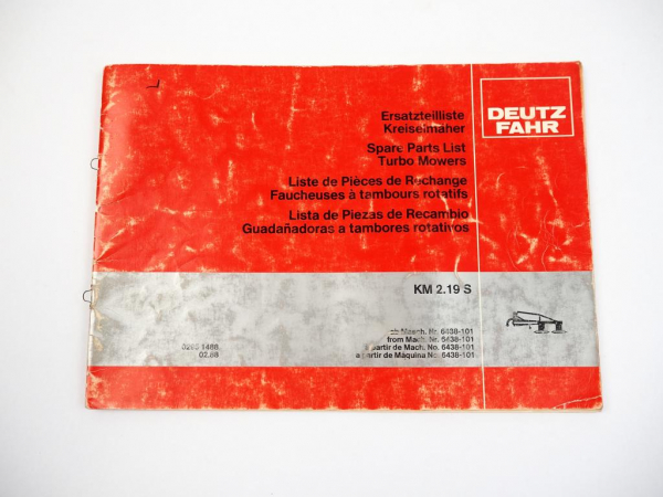 Deutz Fahr KM2.19 S Kreiselmäher Ersatzteilliste Spare Parts List 1988