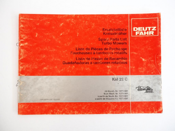 Deutz Fahr KM22C Kreiselmäher Ersatzteilliste Spare Parts List 1982