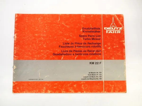 Deutz Fahr KM22F Kreiselmäher Ersatzteilliste Ersatzteilkatalog 1979 ab 101