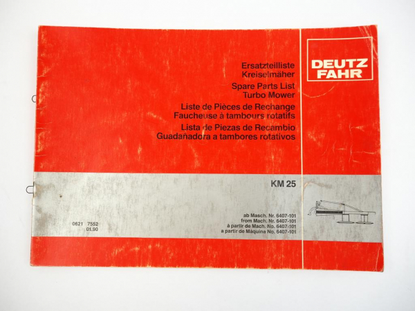 Deutz Fahr KM25 Kreiselmäher Ersatzteilliste Spare Parts List 1990