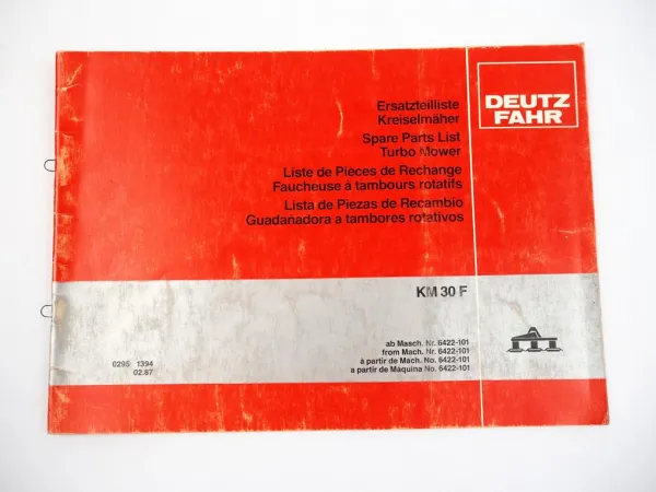 Deutz Fahr KM30F Kreiselmäher Ersatzteilliste Spare Parts List 1987