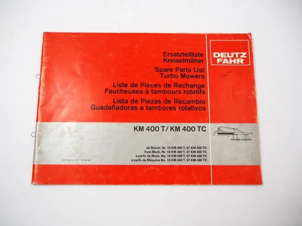 Deutz Fahr KM400 T TC Kreiselmäher Ersatzteilliste Spare Parts List 1980