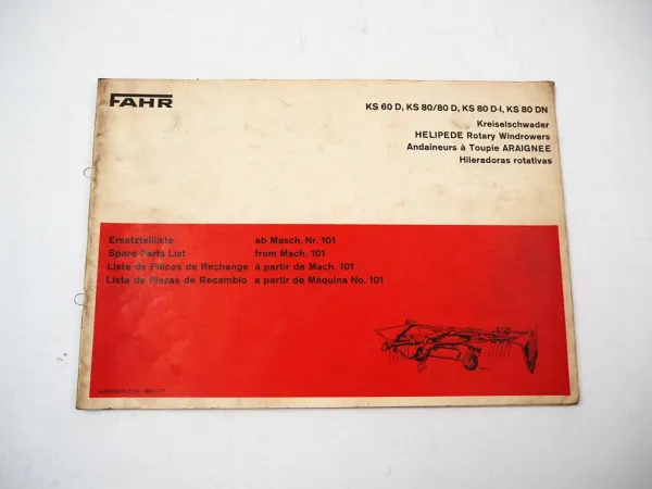 Deutz Fahr KS 60 80 D D-I DN Kreiselschwader Ersatzteilliste Parts List 1977
