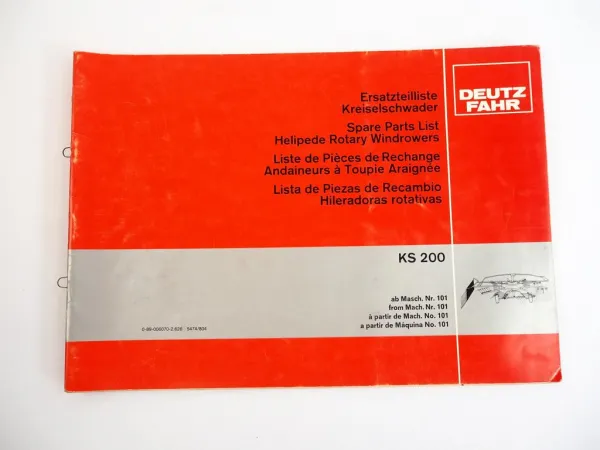 Deutz Fahr KS200 Kreiselschwader Ersatzteilliste Spare Parts List 1980