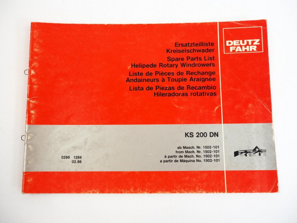 Deutz Fahr KS200DN Kreiselschwader Ersatzteilliste Spare Parts List 1986