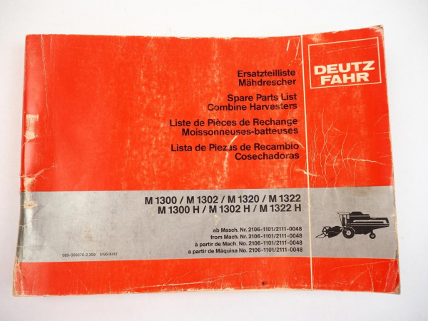 Deutz Fahr M 1300 1302 1320 1322 Hydromat Mähdrescher Ersatzteilliste 1984