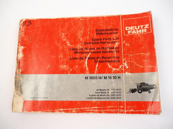 Deutz Fahr M 1600 1620 H Mähdrescher Ersatzteilliste Spare Parts List 1985