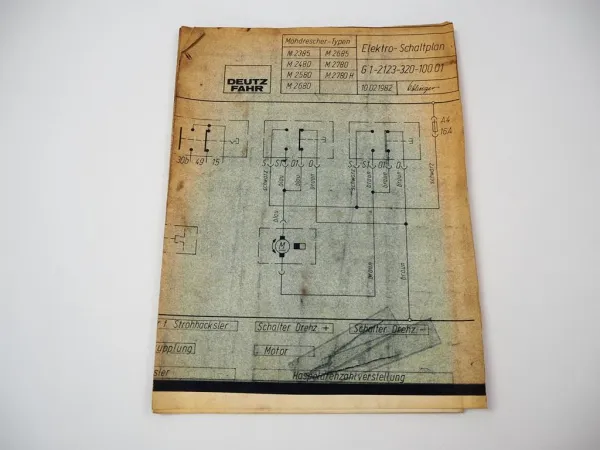 Deutz Fahr M 2385 2480 2580 2680 2685 2780 Mähdrescher Elektro Schaltplan 1982