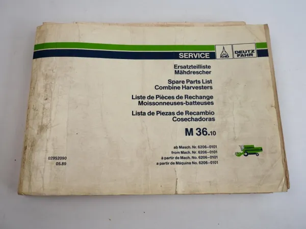 Deutz Fahr M36.10 Mähdrescher Ersatzteilliste Spare Parts List 1989