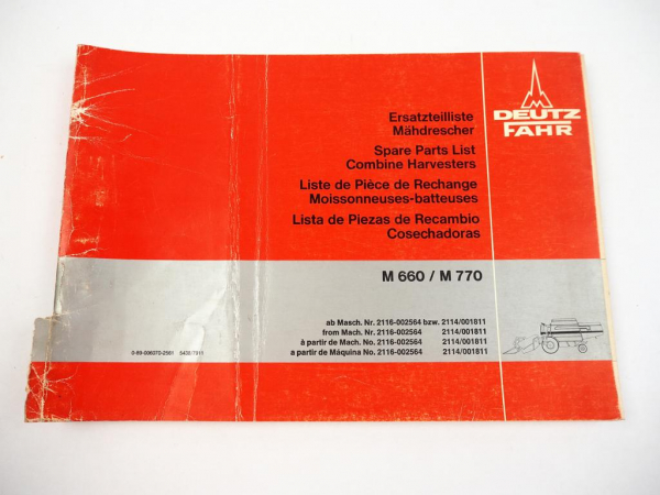 Deutz Fahr M660 M770 Mähdrescher Ersatzteilliste Spare Parts List 1979