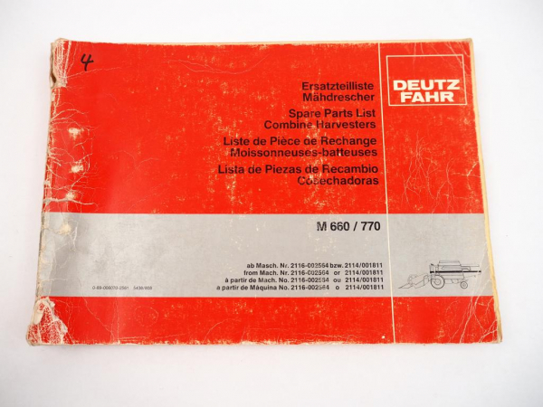 Deutz Fahr M660 M770 Mähdrescher Ersatzteilliste Spare Parts List 1980