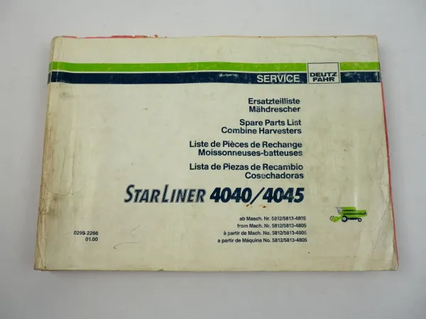 Deutz Fahr Starliner 4040 4045 Mähdrescher Ersatzteilliste Spare Parts List 2000