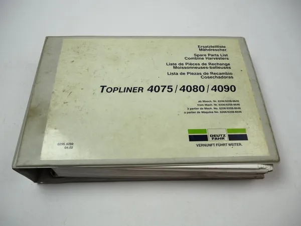 Deutz Fahr Topliner 4075 4080 4090 Mähdrescher Ersatzteilliste Parts List 2002