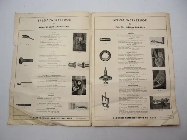 Deutz FL 514 612 614 Motor Spezialwerkzeug Katalog 1950/60er Jahre