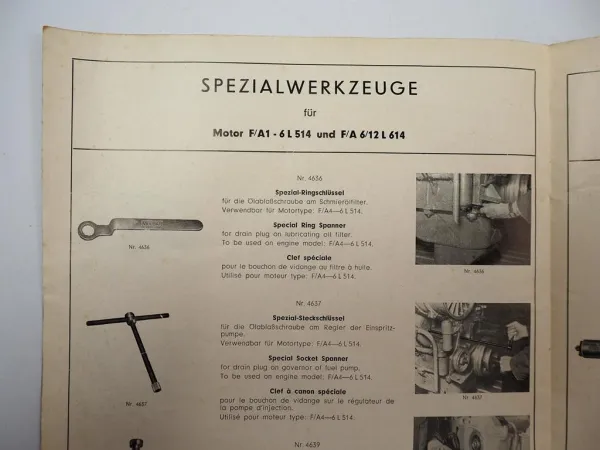 Deutz FL 514 612 614 Motor Spezialwerkzeug Katalog 1950/60er Jahre