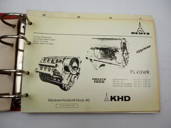 Deutz FL413 V R Dieselmotor Ersatzteilliste Teilenummernliste 1973 bis 1979