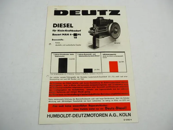 Deutz MAH 611 514 516 Diesel Stationärmotor Prospekt 1930er Jahre