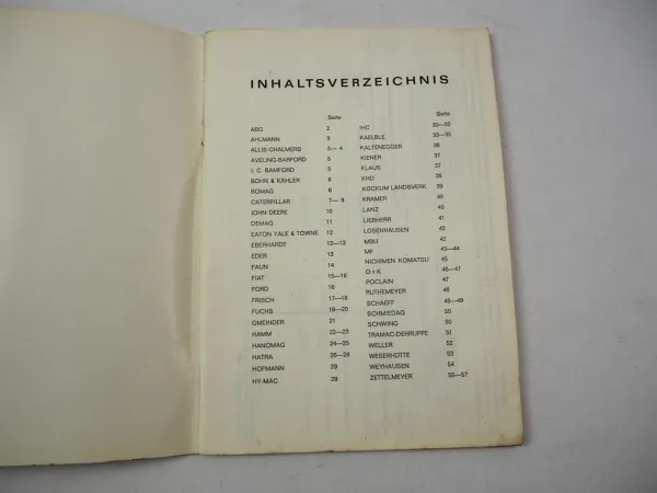 Deutzer Oel Schmierstoff Tabelle für Baumaschinen Radlader Laderaupe Bagger 1969