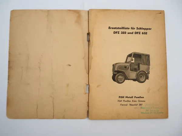 DFZ 366 632 Kleinschlepper Ersatzteilliste Ersatzteilkatalog 1966 Pomßen Grimma