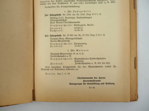 Dienstvorschrift D606/7 Ersatzteilliste Zugkraftwagen 5t Sd.Kfz.6 Wehrmacht