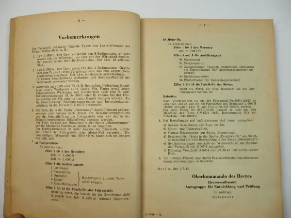 Dienstvorschrift D667/4 Ersatzteilliste Mercedes Benz 4,5t L4500 1942 Wehrmacht