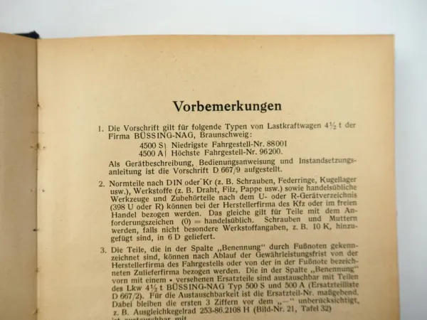 Dienstvorschrift D667/9+10 Büssing NAG 4500 S A LKW ETL und BA Wehrmacht 1942