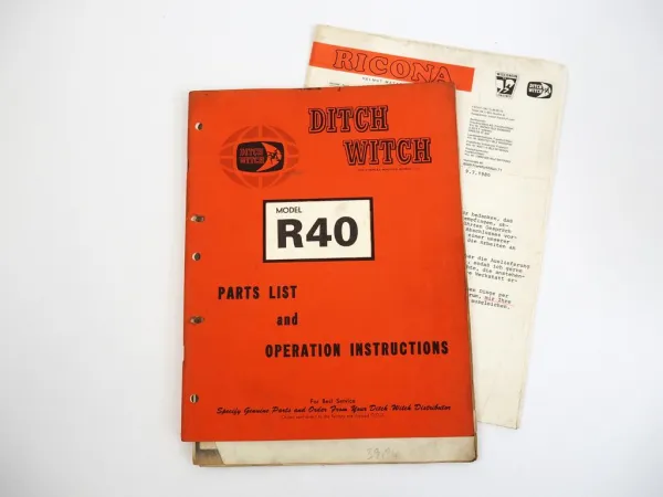 Ditch Witch R40 Grabenfräse Trencher Parts List Operation Instruction 1970