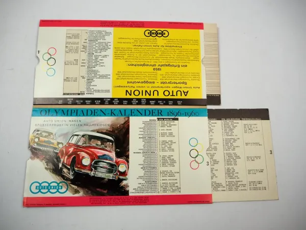 DKW Auto Union Olympia Kalender 1896 bis 1960 Werbung