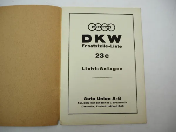 DKW Block 200 500 KM200 SB350 SB500 Motorrad Lichtanlagen Ersazteilliste 1930er