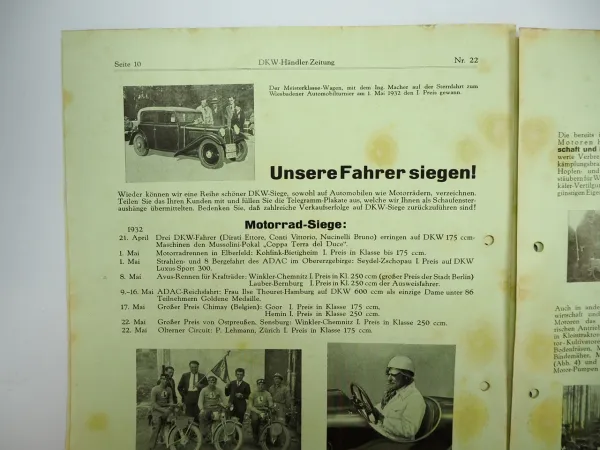 DKW Händler Zeitung 21 bis 24 von 1932 Auto Motorrad Zschopau