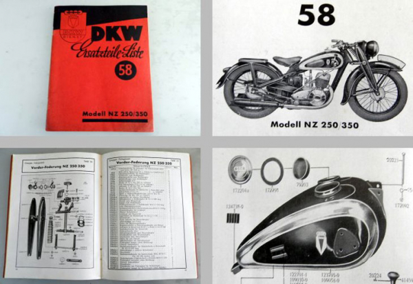 DKW NZ 250 NZ 350 Motorrad Ersatzteilliste Original Ausgabe ca 1938
