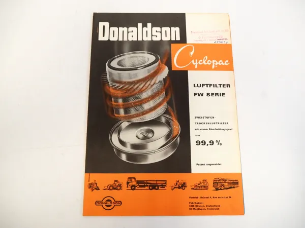 Donaldson Cyclopac Luftfilter Prospekt 1970er Jahre