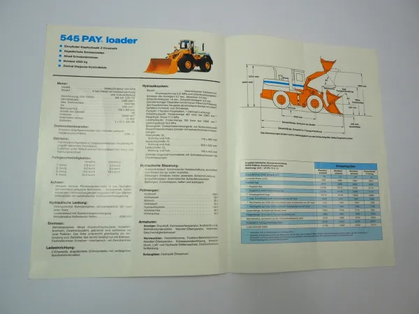 Dresser 545 Radlader Payloader Prospekt mit technischen Daten 1986