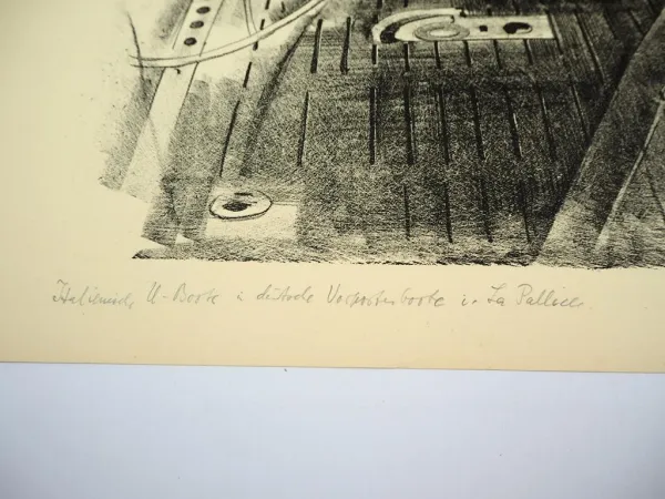 Druckgrafik Josef Arens Italienische U-Boote Deutsche Vorpostenboote La Pallice